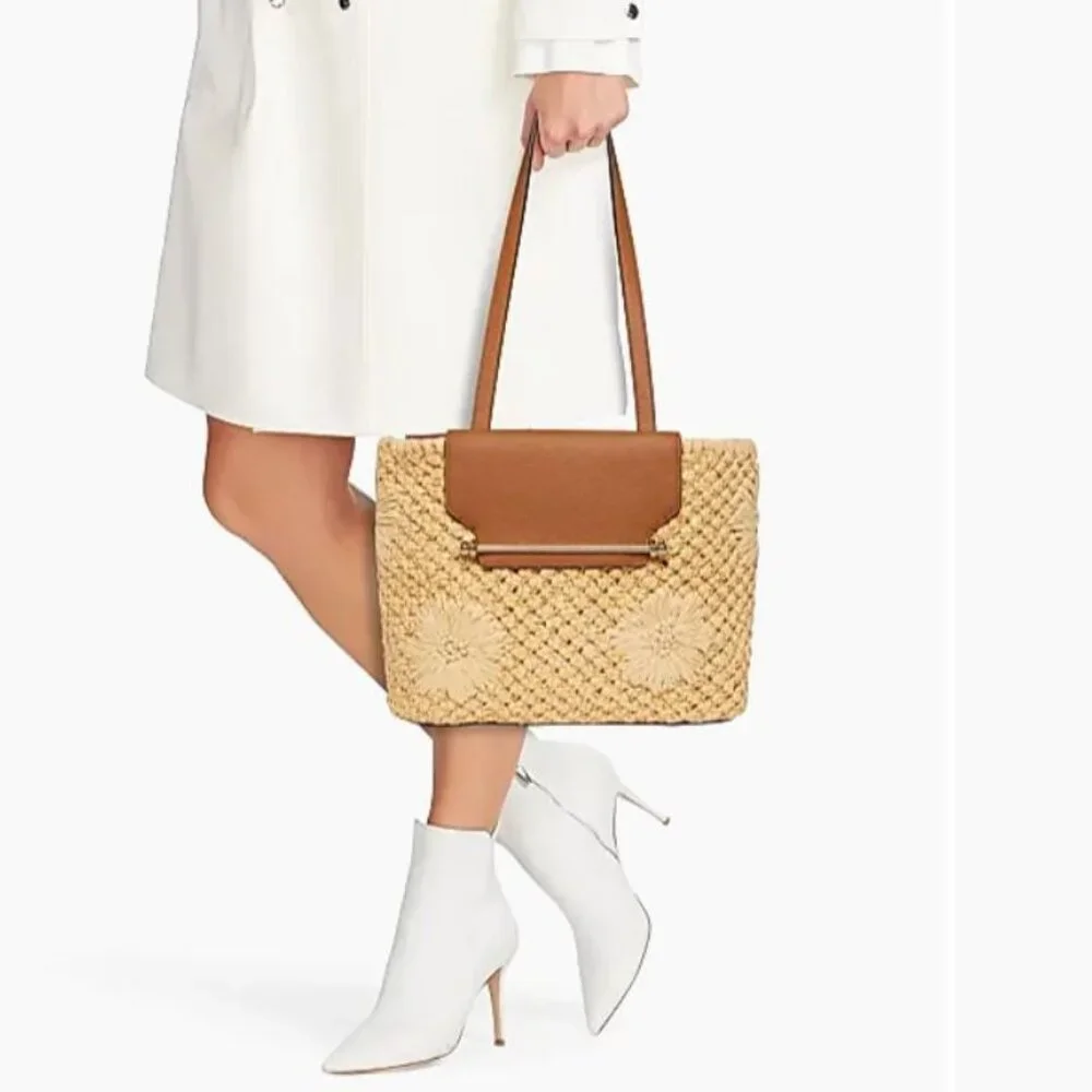 Strathberry Floral Raffia Basket Tote Straw Tan - Picture 5 of 15